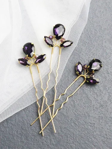 Miniatura 9 de 3 horquillas para el pelo de boda con diamantes de imitación, para novias, hecho a mano, accesorios para el cabello de mujer, accesorios