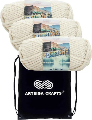 Miniatura 24 de Lion Brand Hometown New York White 135-100 (3 madejas - mismo lote de tinte) #6 S Bulky - Hila acrílica para crochet y tejer con bolsa para proyectos