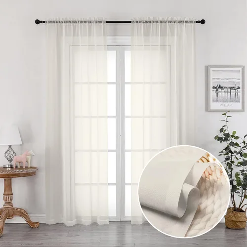 Miniatura 23 de OVZME - Cortinas traslúcidas blancas de 45 pulgadas de largo, 2 paneles, cortinas de gasa con bolsillo para barra para ventanas pequeñas, cada una