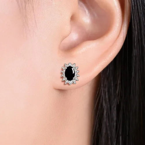 Miniatura 6 de Rylos Aretes tipo dormilona de plata de ley 925, ovalados y diamantes de 0.236 x 0.157 pulgadas, exquisitas joyas de piedra