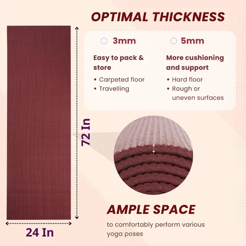Miniatura 3 de Everyday Yoga Estera Deluxe, espaciosa de 72"x24" antideslizante para cómodos entrenamientos en casa, extra gruesa de 3-5mm Merlot