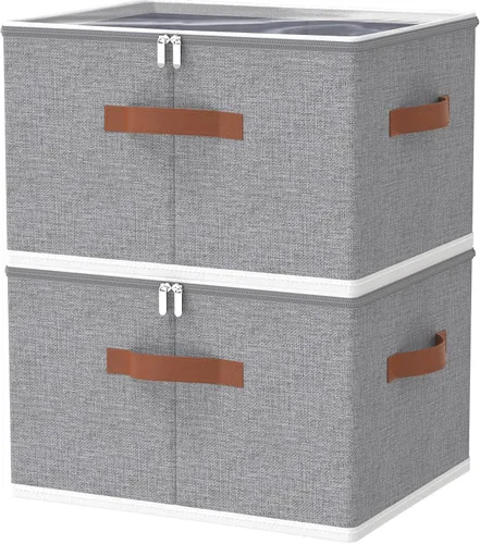 OUTBROS Contenedores de almacenamiento grandes con tapa, bolsas plegables, organizador de armario con asa y cremallera, se utilizan para almacenar