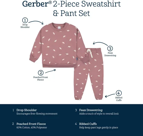 Miniatura 6 de Gerber Conjunto de sudadera y pantalón deportivo de forro polar de 2 piezas para bebé niña