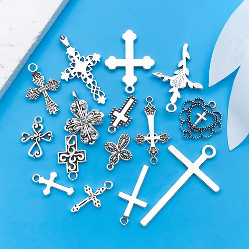 Miniatura 5 de Youdiyla Aleación de plata antigua Cruz serie colgante fabricación de joyas DIY llavero pendientes Diversos diseños dijes para hacer joyas, pulseras