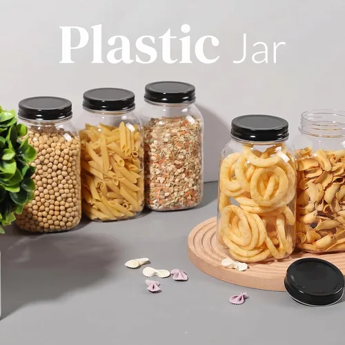 Miniatura 6 de novelinks Tarros de plástico transparente de 32 onzas con tapas, paquete de 6 tarros grandes de plástico con tapas de 32 onzas, recipientes Negro