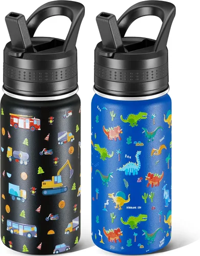 Miniatura 12 de 14 Oz Kids Water Bottle, Stainless Steel Water Bottle with Straws, Leak-Proof, BPA-Free, Insulated Water Bottles for School Boys & Girls Black