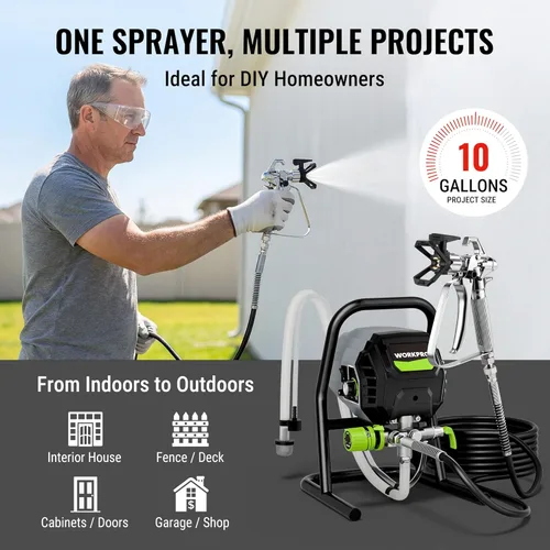 Miniatura 3 de WORKPRO Pulverizador de pintura sin aire de 700 W, 2900 PSI, pulverizador de pintura eléctrico sin adelgazamiento de alta eficiencia con varilla
