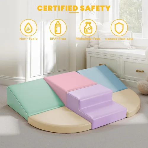 Miniatura 3 de Hoohtoot Bloques de escalada de espuma para niños pequeños: juego de 6 piezas de cuero sintético suave - Juguetes de escalada y gateo