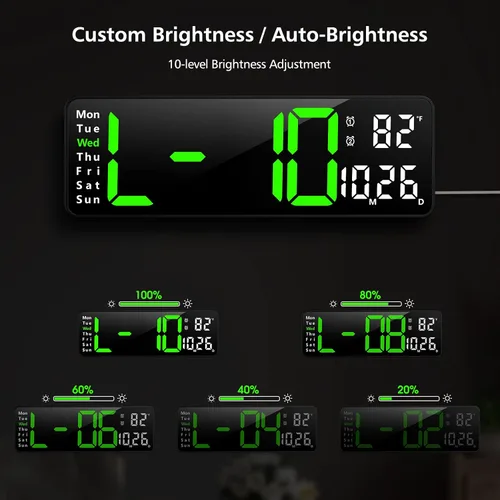 Miniatura 4 de Zgrmbo Reloj de pared digital de 13 pulgadas con control remoto, reloj digital grande con fecha, semana, temperatura, alarma, temporizador, reloj