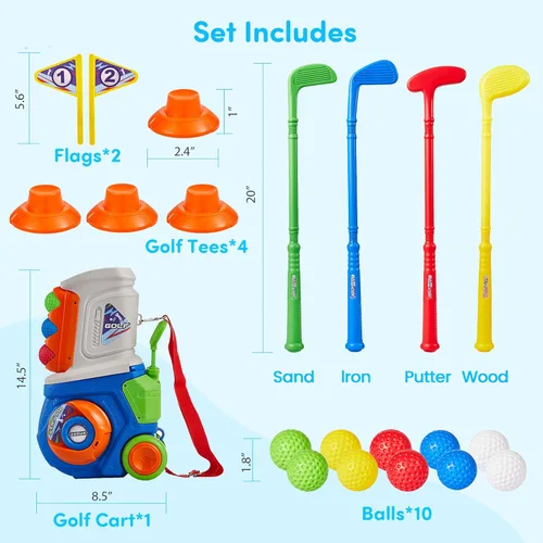 Miniatura 6 de PJG Juego de golf para niños pequeños, palos de golf de plástico para niños de 1, 2, 3, 4, 5 años con 4 palos de golf y 10 pelotas, juguetes de golf