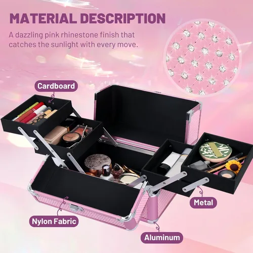 Miniatura 3 de Estuche de tren de maquillaje, estuche organizador de cosméticos, caja de maquillaje portátil, estuche de viaje para artistas de maquillaje con 4