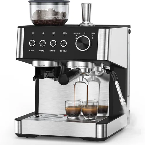 Miniatura 9 de Máquina de café expreso de 15 barras con molinillo de café antiobstrucciones integrado, máquinas de café Expresso con varita de vapor de leche