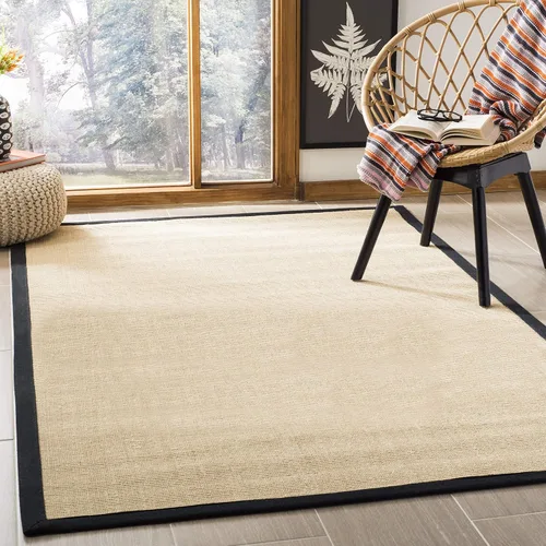 Miniatura 28 de Alfombra de sisal Safavieh, de color maíz y negro, tejida a mano, de la colección de fibras naturales; 5 x 8 pulgadas, NF441A, Tela, Gris / Gris