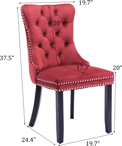 Miniatura 6 de SoarFlash Juego de 2 Sillas de Comedor de Terciopelo, Sillas de Comedor Tapizadas Acolchadas con Ribete de Tachuelas y Patas de Madera Maciza