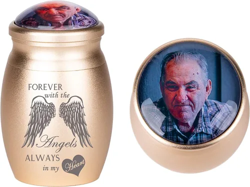 Miniatura 21 de Bivei Urnas pequeñas para cenizas humanas, urna personalizada de recuerdo con foto y texto para hombres y mujeres, mini urnas para adultos