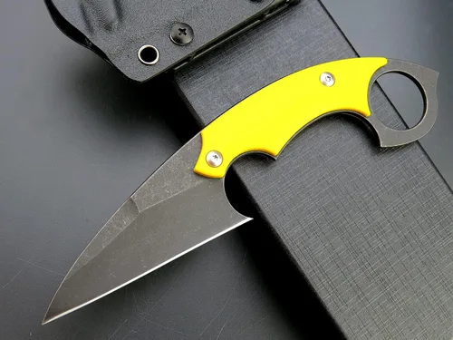 Miniatura 2 de C1118 Cuchillo de hoja fija, hoja D2 G10 mango EDC cuchillo de herramienta para acampar al aire libre, senderismo, pesca con funda kydex (amarillo)