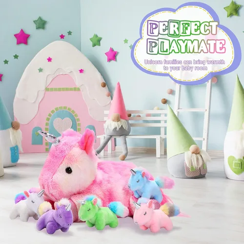 Miniatura 6 de Sumind Peluche de unicornio arcoíris para mamá con 5 lindos unicornios en su barriga para mamá, año de Navidad, regalos de cumpleaños