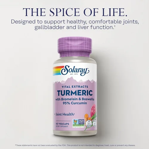 Miniatura 3 de SOLARAY Suplemento de cúrcuma con bromelina y boswellia, 95% de curcumina, suplemento de curcumina de cúrcuma para apoyo articular, vesícula biliar