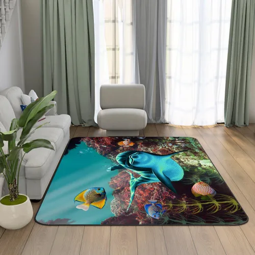 Miniatura 14 de Alfombra de ilusión óptica 3D azul y verde, patrón geométrico de remolino, para dormitorio, sala de estar, decoración de interiores, 63 x 47