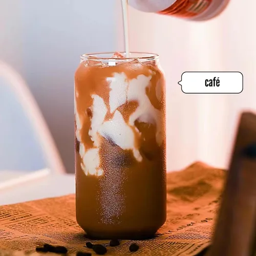 Miniatura 9 de Vasos de vidrio con tapas y pajitas, 1 paquete, tazas de café de vidrio, taza de vidrio con tapa para café helado, batido, cóctel, cerveza, whisky