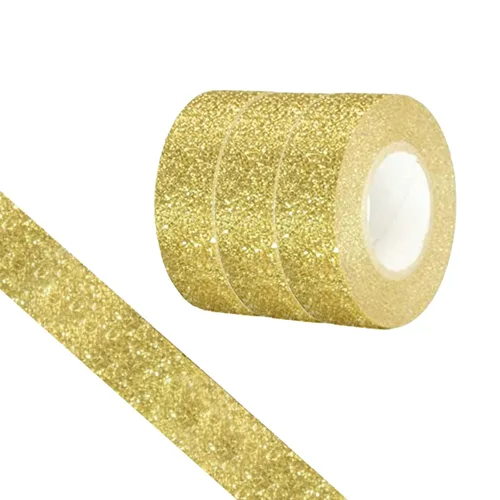 Cinta Washi con purpurina, 3 rollos de cinta decorativa dorada de 5/8 pulgadas (15mm), autoadhesiva pegajosa para manualidades con ribete dorado con