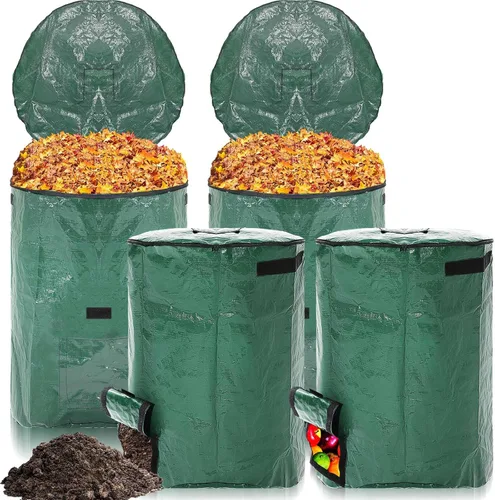 Berlune Paquete de 4 bolsas de basura reutilizables de 72 galones, bolsa de recolección de hojas para jardín, césped, bolsa grande y plegable de