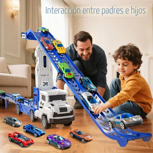 Miniatura 4 de Juguetes de camiones de transporte para niños de 3, 4, 5, 6 y 7 años, juego de camiones transportadores con pista de carreras y 12 juguetes de autos