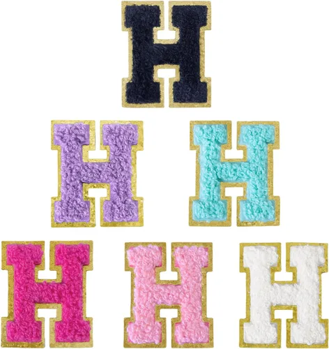 Miniatura 232 de 6 piezas de parches de letras de chenilla autoadhesivas, parches de letras preppy de 2 pulgadas para bolsos, ropa y sombreros, grandes pegatinas