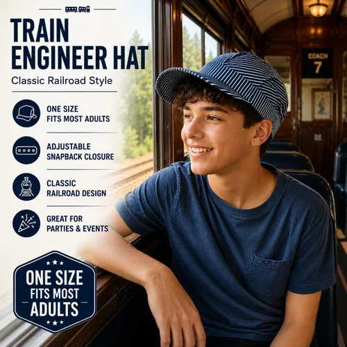 Miniatura 4 de Beistle Sombrero de ingeniero de tren? Talla única, correa de plástico ajustable, suministros de fiesta de cumpleaños de tren, disfraz de Halloween