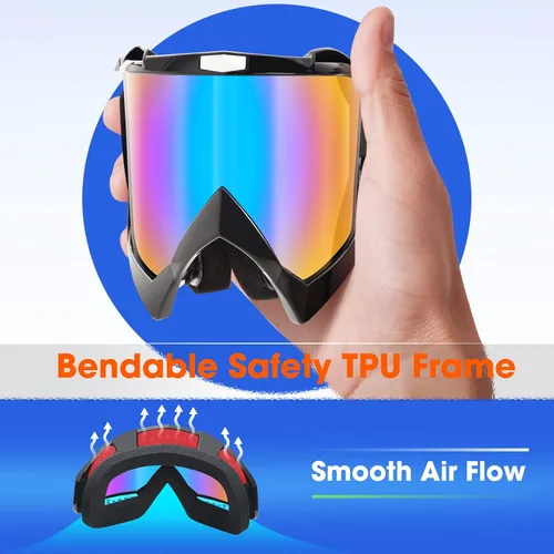 Miniatura 6 de MAMBAOUT Gafas de esquí de nieve para adultos, gafas de snowboard para jóvenes, adolescentes, hombres y mujeres, gafas de moto de nieve de visión