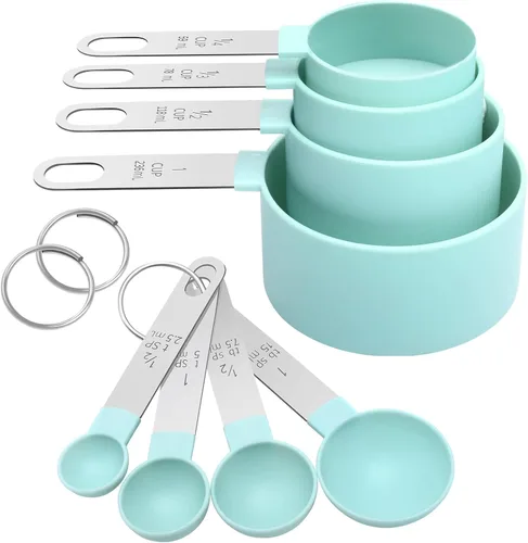 Juego de Tazas Medidoras Juego de Cucharas Medidoras, Tazas Medidoras Anidables con Mango de Acero Inoxidable, Para Medir Ingredientes Secos y Verde