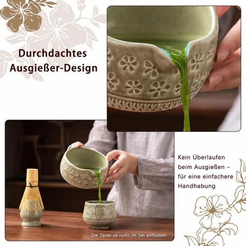 Miniatura 6 de Buucup Juego de batidor de matcha, juego de cerámica matcha incluye cuenco matcha, batidor de matcha y soporte, cuchara de bambú, soporte para Verde