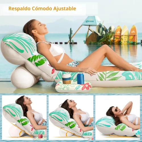 Miniatura 2 de Jasonwell Flotador Inflable de Piscina para Adultos - Flotadores de Piscina Silla Flotante Balsa con Respaldo Ajustable Portavasos Flotador de Agua