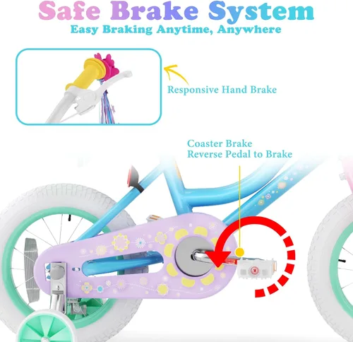 Miniatura 4 de KORIMEFA Bicicleta para niñas de 2 a 12 años, 12, 14, 16, 20 pulgadas, bicicleta para niños pequeños con ruedas de entrenamiento, bicicleta