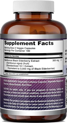 Miniatura 2 de Amazing Formulas Sambucus Black Elderberry 300 mg (10:1) Extracto 360 cápsulas vegetales Sin OMG Sin gluten Fabricado en los Estados Unidos