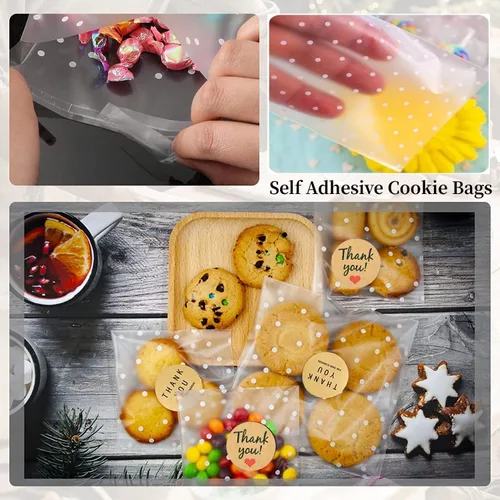 Miniatura 3 de YVPSI Bolsas autoadhesivas para galletas, bolsas de celofán transparentes con sello, etiquetas de agradecimiento para embalaje, dulces, panadería