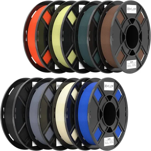 3DHoJor PLA+ 3D Printer Filament Bundle, Multicolor PLA+ Filament 1.75mm, Vacuum Packed, 0.25kg*8 Pack, 2kg Total, Black+Bone