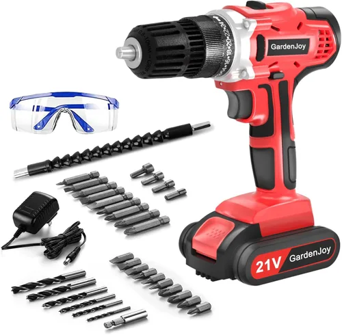Miniatura 12 de GardenJoy Juego de Taladro Inalámbrico de 20V, Kit Eléctrico de Potencia 2 Baterías Con Cargador 30Nm 2 Velocidades Portabrocas Sin Llave de 3/8
