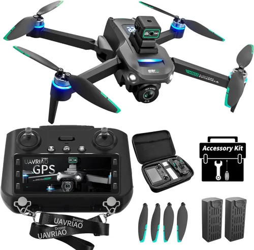 Drone GPS con controlador de pantalla HD de 5.9 pulgadas, cámara UHD 2K, prevención de obstáculos láser de 360°, despegue/retorno con una tecla,