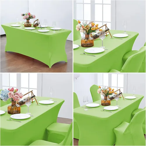 Miniatura 6 de CWK - Funda de mesa de elastano elástica para mesas plegables rectangulares, resistente a las arrugas, elástico y protector de mantel de patio