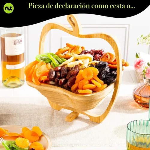 Miniatura 5 de NUT CRAVINGS - Cesta de regalo con arreglo floral de frutas secas navideñas en cesta de regalo de madera en forma de manzana + bandeja (9 surtido)