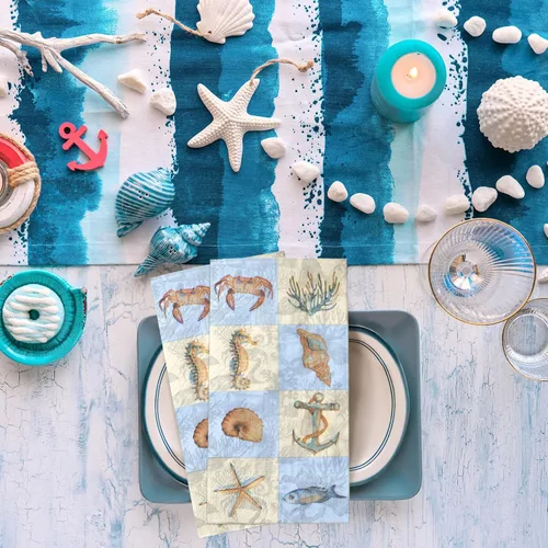 Miniatura 5 de Seajan 200 servilletas náuticas de papel de mar costero, conchas azules, toallas desechables para invitados para baño, decoración de estrellas