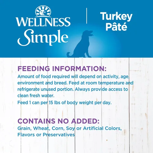 Miniatura 6 de Wellness Simple Limited Ingredient Diet Alimento húmedo enlatado para perros adultos, granos saludables, receta natural, pavo y papa, 12.5 onzas