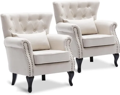Miniatura 9 de LZAREAL Juego de 2 Sillones de Lectura Accent con Brazos para Sala de Estar, Dormitorio, Sillón de Esquina Cómodo Moderno de Mediados de Siglo, rosa