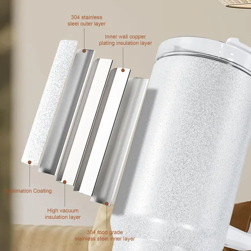 Miniatura 4 de AGH Paquete de 4 vasos de sublimación blancos con purpurina de 40 onzas con popote y tapa de acero inoxidable, vasos aislados al vacío de doble