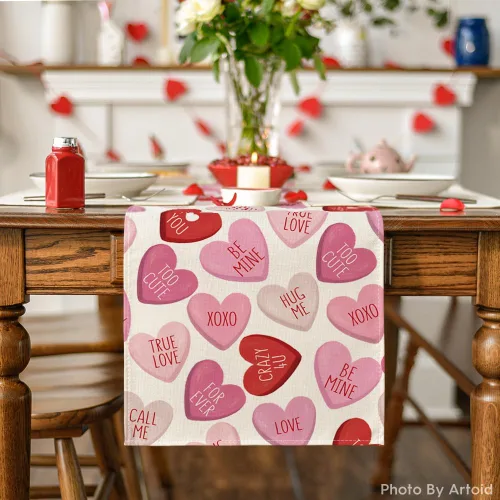 Miniatura 2 de Artoid Mode Camino de mesa de corazón rosa Ture Love para festival, aniversario, cocina, comedor, decoración para decoración de fiesta del hogar, 13