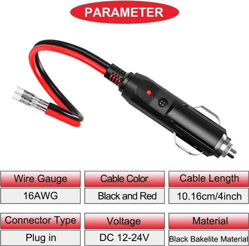 Miniatura 2 de Enchufe de repuesto para encendedor de cigarrillos macho de 12 V, enchufe macho de repuesto para encendedor de cigarrillos macho, con cables, luz