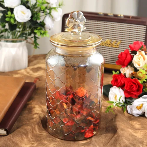 Miniatura 6 de Joeyan Tarro de almacenamiento de vidrio ámbar de 45 onzas con tapas de vidrio herméticas, recipiente de alimentos en relieve vintage, organizador