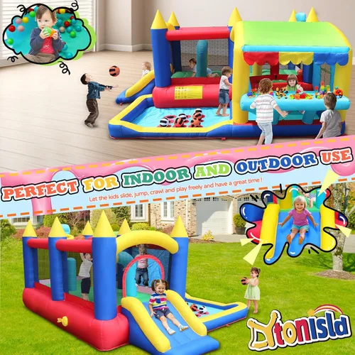 Miniatura 5 de Casa inflable de la despedida con el pozo de bolas y la tienda, castillo animoso 7 en 1 W/soplador Gran casa de salto con baloncesto, boxeo