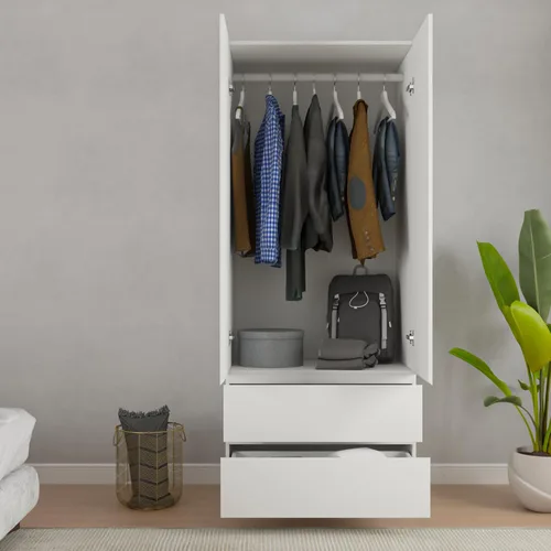Miniatura 4 de Bobve Armario Ropero Closet de 78.74 pulgadas con 2 Puertas y 2 Cajones, Armario de Dormitorio con Barra para Colgar, Gabinete de Almacenamiento